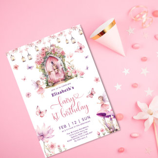 Magical floral Garden Fairy 1. Geburtstag Party Einladung