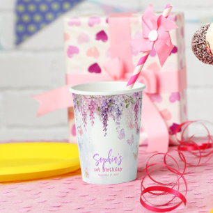 Magical Floral Wisteria Butterly Kindergeburtstag Pappbecher
