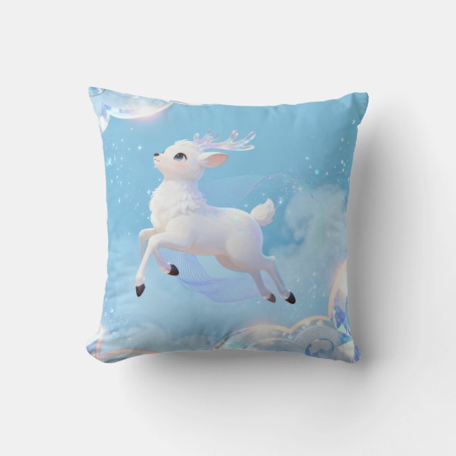 Magical Flying Deer Pillow - Dreamy Pastel Design  Kissen (Vorderseite)
