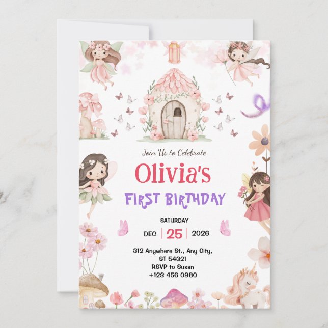 Magical Girls Fairy 1st Birthday Invitation Einladung (Vorderseite)