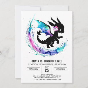 Magical Girly Dragon Digital Girl Birthday Einladung