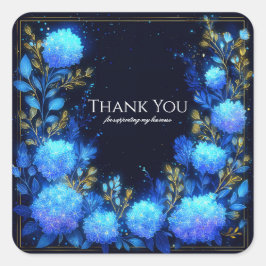 Magical Glowing Blue Hydrangea Gold Sparkle Quadratischer Aufkleber