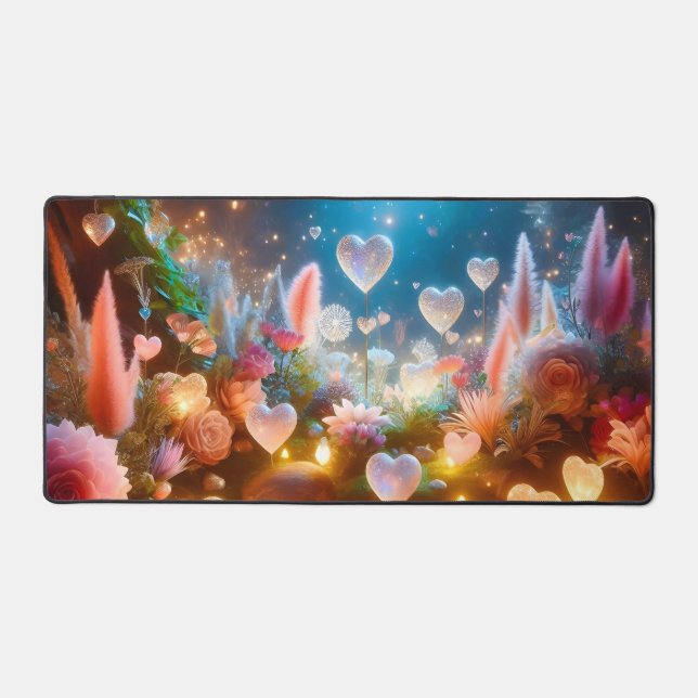 Magical Glowing Flowers Heart Garden  Schreibtischunterlage (Vorderseite)
