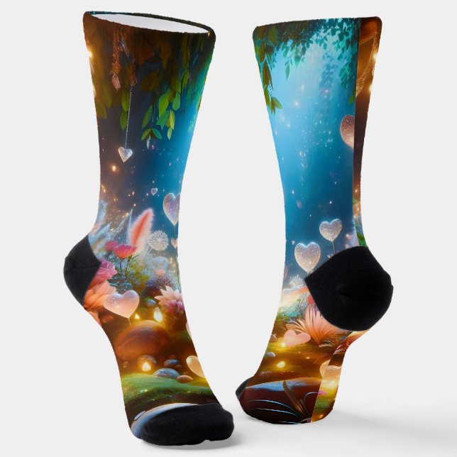 Magical Glowing Flowers Heart Garden  Socken (Gewinkelt)