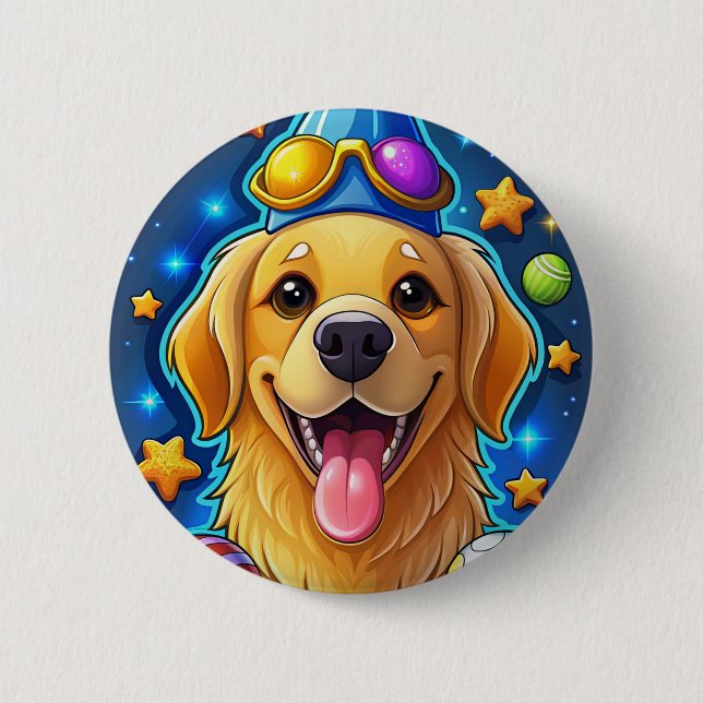 Magical Golden Retriever Puppy with Stars Button (Vorderseite)