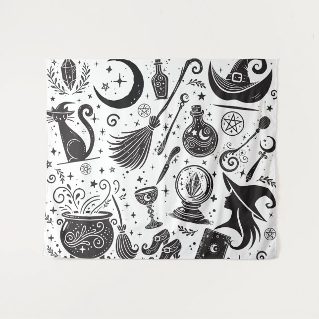 Magical Hexe Whimsical Wiccan Pagan Wandteppich (Vorderseite (Horizontal))