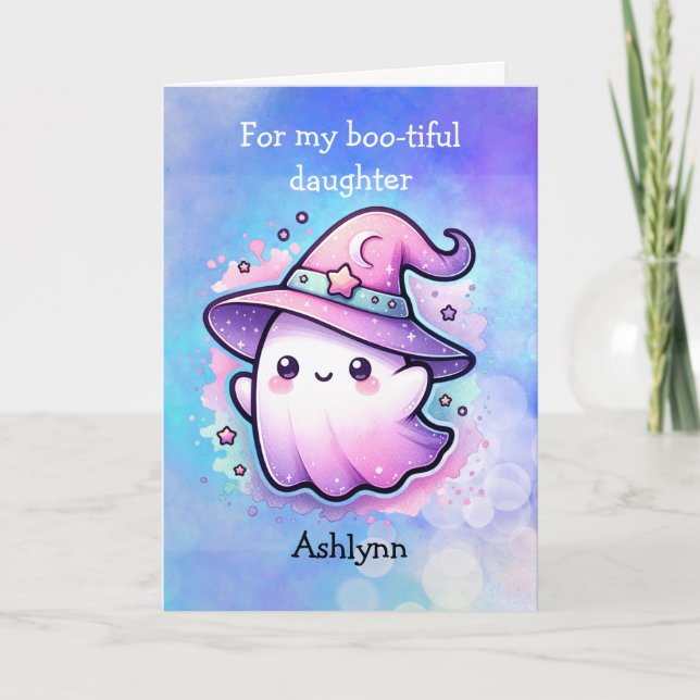 Magical Hexenhut Ghost Happy Halloween Tochter Karte (Vorderseite)