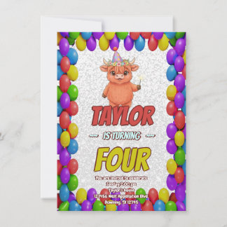 Magical Highland Cow 4th Birthday Invite Einladung