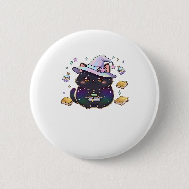 Magical Introvert Cat Pastel Hexenhut Halloween Button (Vorderseite)