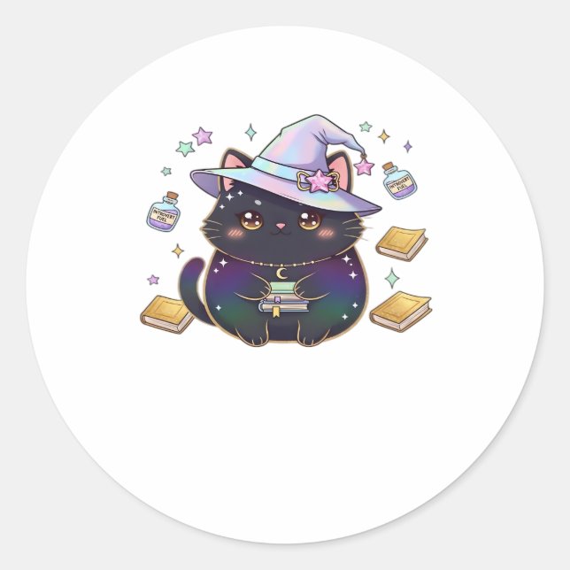 Magical Introvert Cat Pastel Hexenhut Halloween Runder Aufkleber (Vorderseite)