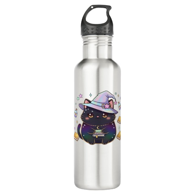 Magical Introvert Cat  Pastel Witch Hat Halloween  Edelstahlflasche (Vorderseite)