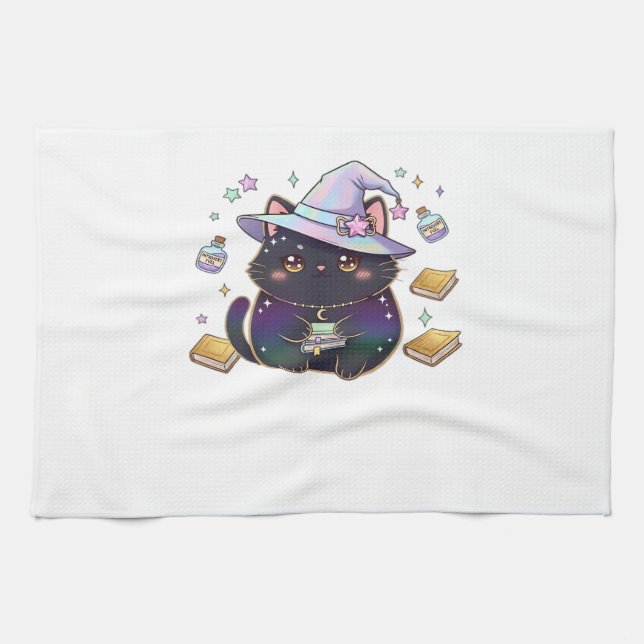 Magical Introvert Cat  Pastel Witch Hat Halloween  Geschirrtuch (Horizontal)