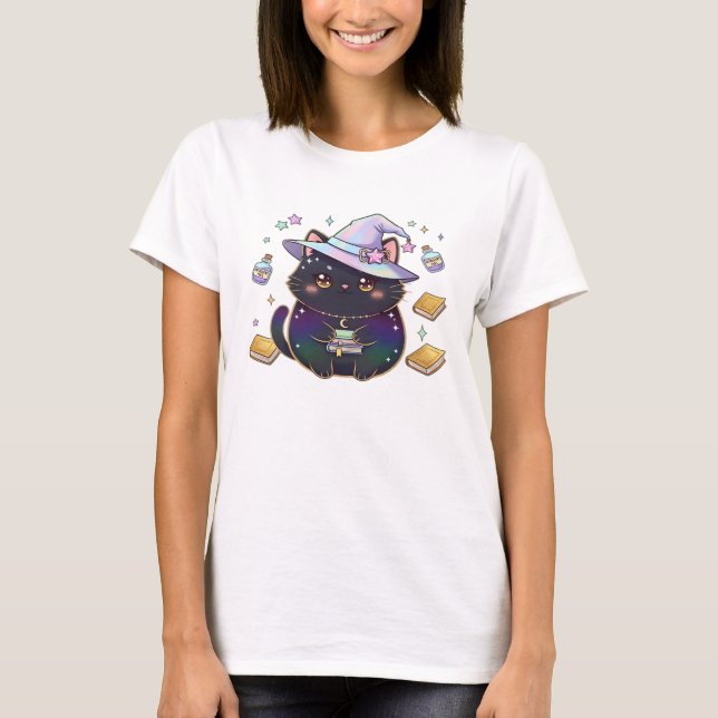 Magical Introvert Cat  Pastel Witch Hat Halloween  T-Shirt (Vorderseite)