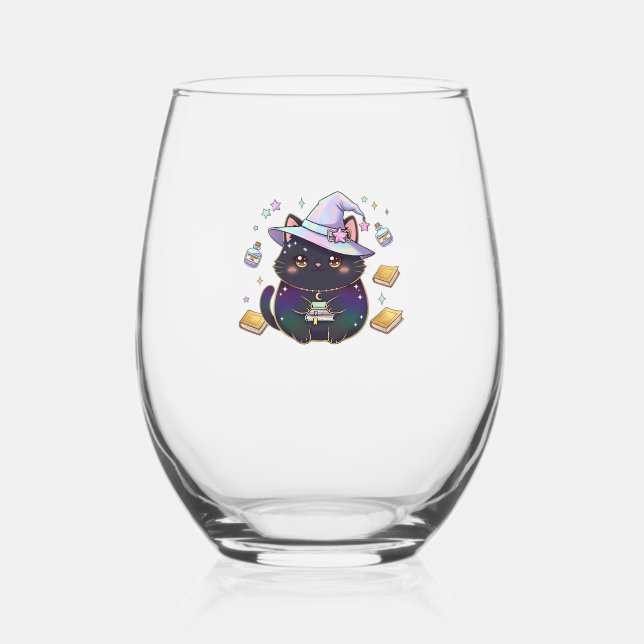 Magical Introvert Cat  Pastel Witch Hat Halloween  Weinglas Ohne Stiel (Vorderseite)