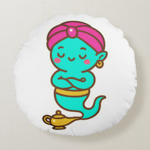 Magical Kawaii Djinn - Neon Spirit Rundes Kissen