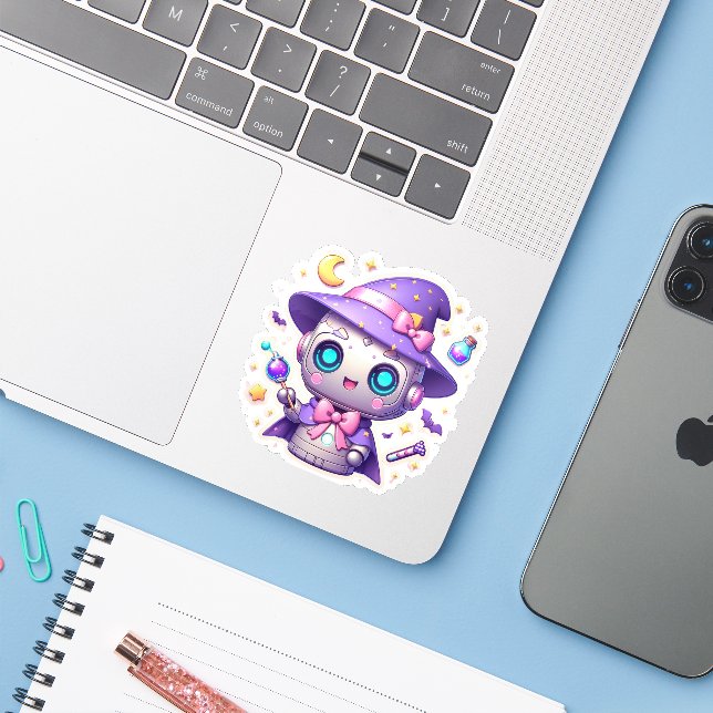 Magical Kawaii Robot Witch Vinyl Niedlich Pastel B Aufkleber (Laptop mit iPhone)