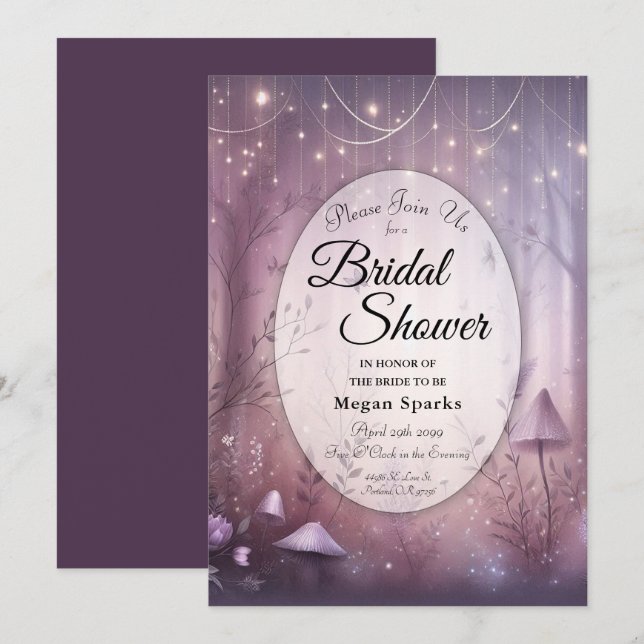 Magical Lavender Fairy Lights Brautparty Einladung (Vorne/Hinten)