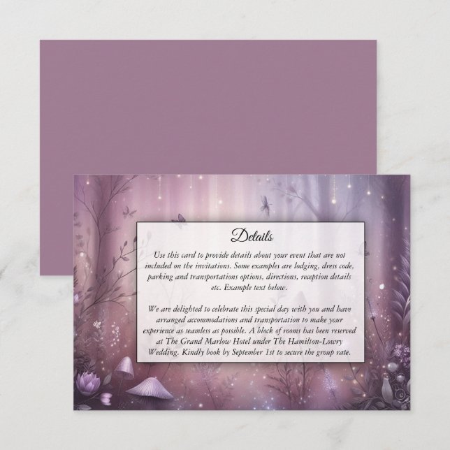 Magical Lavender Fairy Lights Hochzeit Begleitkarte (Vorne/Hinten)