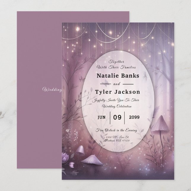 Magical Lavender Fairy Lights Hochzeit Einladung (Vorne/Hinten)