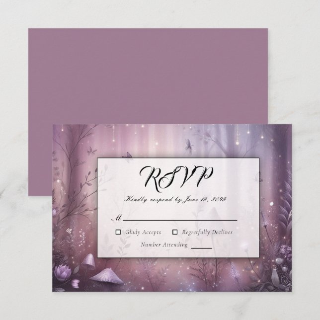 Magical Lavender Fairy Lights Hochzeit RSVP Karte (Vorne/Hinten)