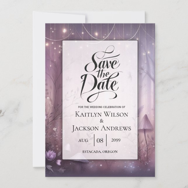 Magical Lavender Fairy Lights Hochzeit Save The Date (Vorderseite)