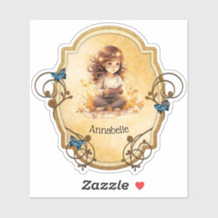 Magical Little Girl Lesen eines Buches Aufkleber