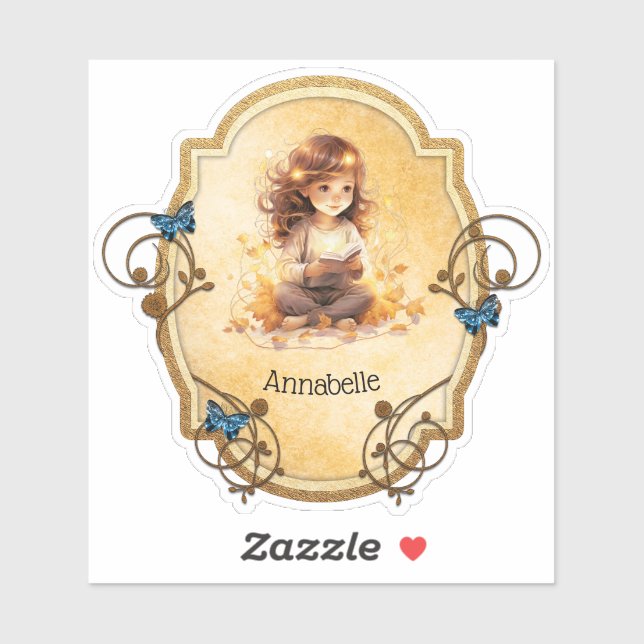 Magical Little Girl Lesen eines Buches Aufkleber (Blatt)