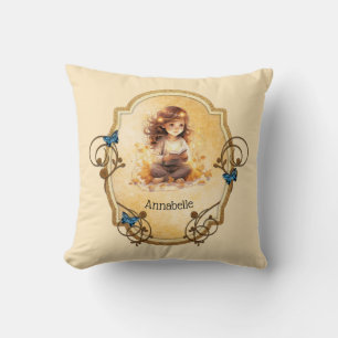 Magical Little Girl Lesen eines Buches Kissen