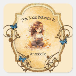 Magical Little Girl Lesen eines Buches Quadratischer Aufkleber