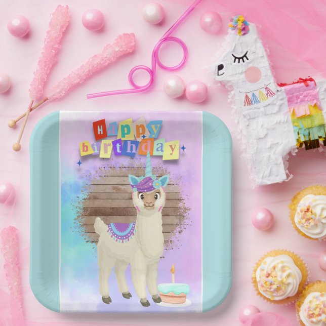 Magical Llamacorn Happy Birthday Pappteller (Party)
