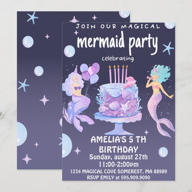 Magical Mermaid Birthday Einladung (Vorne/Hinten)