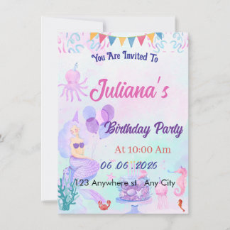 Magical  Mermaid Birthday Invitation Card
