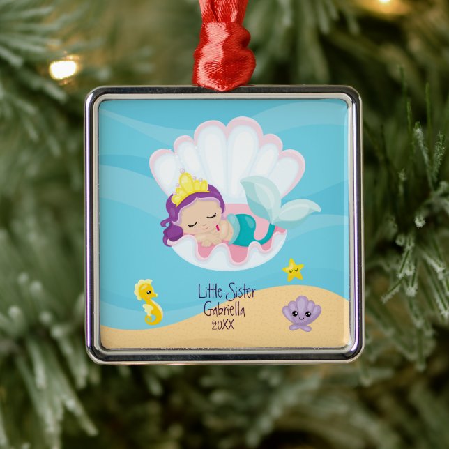 Magical Mermaid Little Sister Christmas Ornament Aus Metall (Baum)