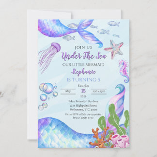 Magical Mermaid Under The Sea Birthday Invitation Einladung