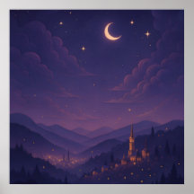 Magical Moonlit Village Nightscape