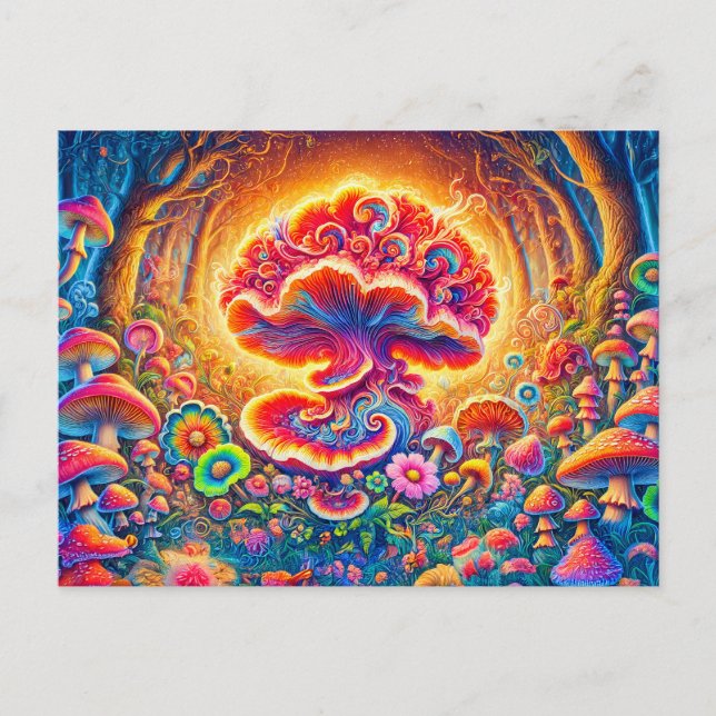 Magical Mushrooms Psychedelic Forest Fantasy Postkarte (Vorderseite)