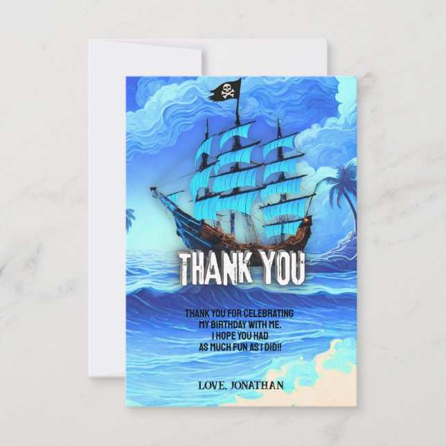 Magical Neon Blue Glow Pirate Ship Party Vielen Da Dankeskarte (Vorderseite)