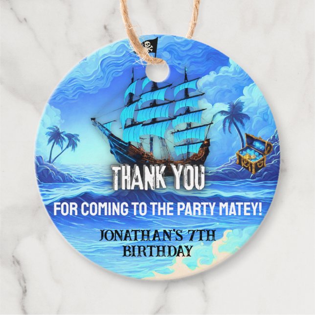 Magical Neon Blue Glow Pirate Ship Party Vielen Da Geschenkanhänger (Vorderseite)