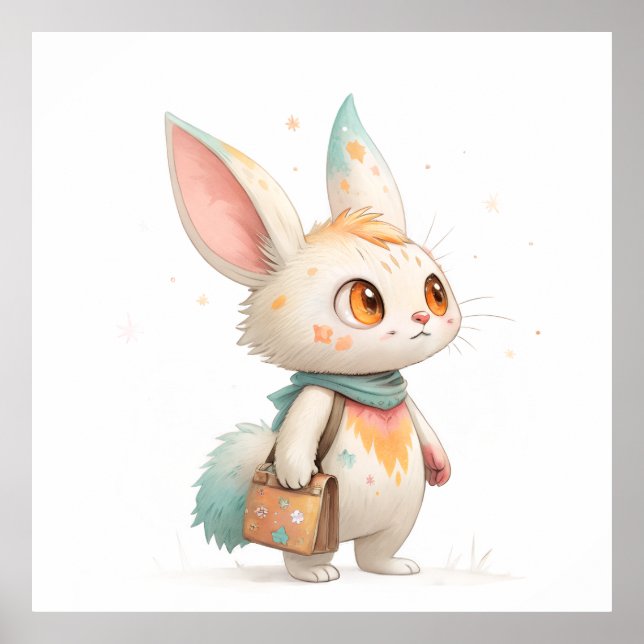 Magical Paint-Splashed Rabbit-Cat Creature Poster (Vorne)