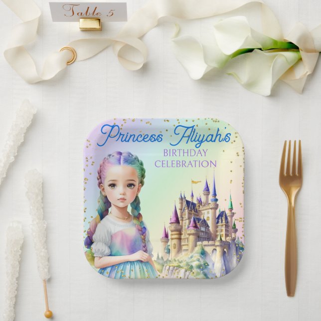 Magical Pastel Princess Fantasy Rainbow Castle Pappteller (Hochzeit)