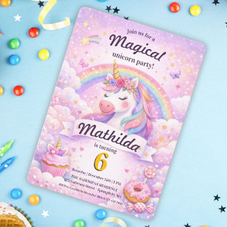 Magical Pastel Rainbow Unicorn Girl Party Birthday Einladung