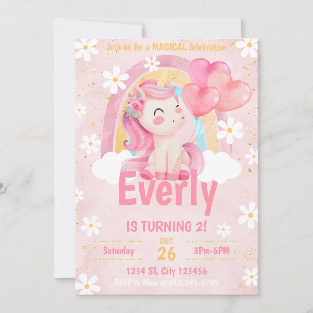 Magical Pastel Unicorn Arc-en-ciel Invitation d'an (Devant)
