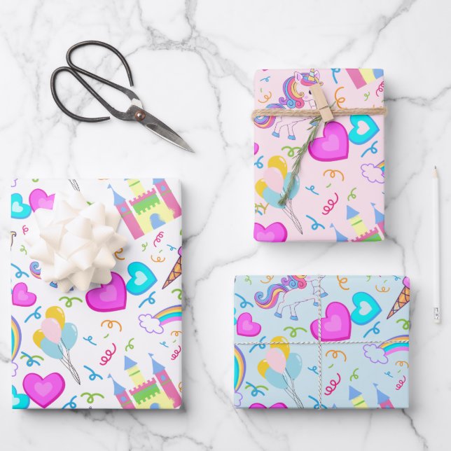 Magical Pastel Unicorn Geschenkpapier Set (Vorderseite)