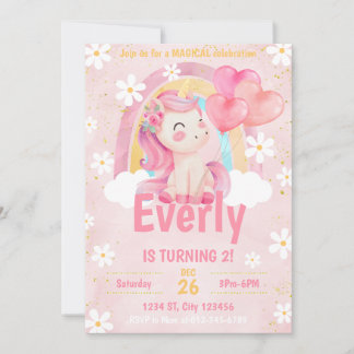 Magical Pastel Unicorn Rainbow Birthday Einladung