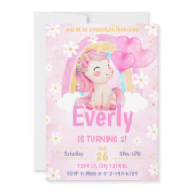 Magical Pastel Unicorn Rainbow Birthday Einladung