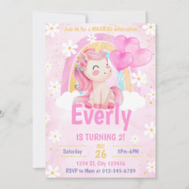 Magical Pastel Unicorn Rainbow Birthday Einladung