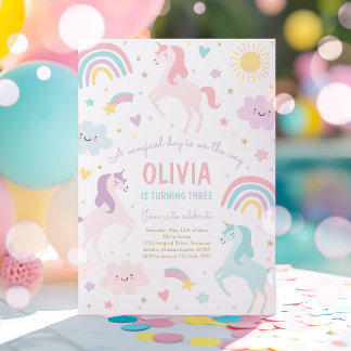Magical Pastel Unicorn Rainbow Birthday Party Einladung