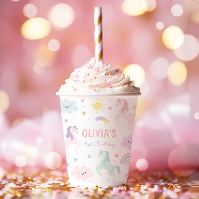 Magical Pastel Unicorn Rainbow Birthday Party Pappbecher (Von Creator hochgeladen)
