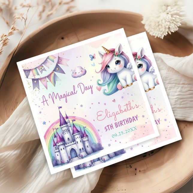 Magical Pastel Unicorn Rainbow Birthday Serviette (Von Creator hochgeladen)