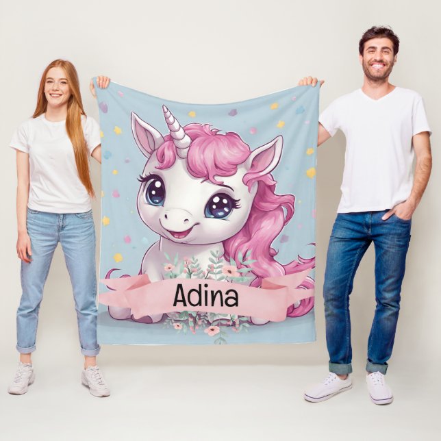 Magical Pink Baby Unicorn Stars Individuelle Name Fleecedecke (Beispiel)